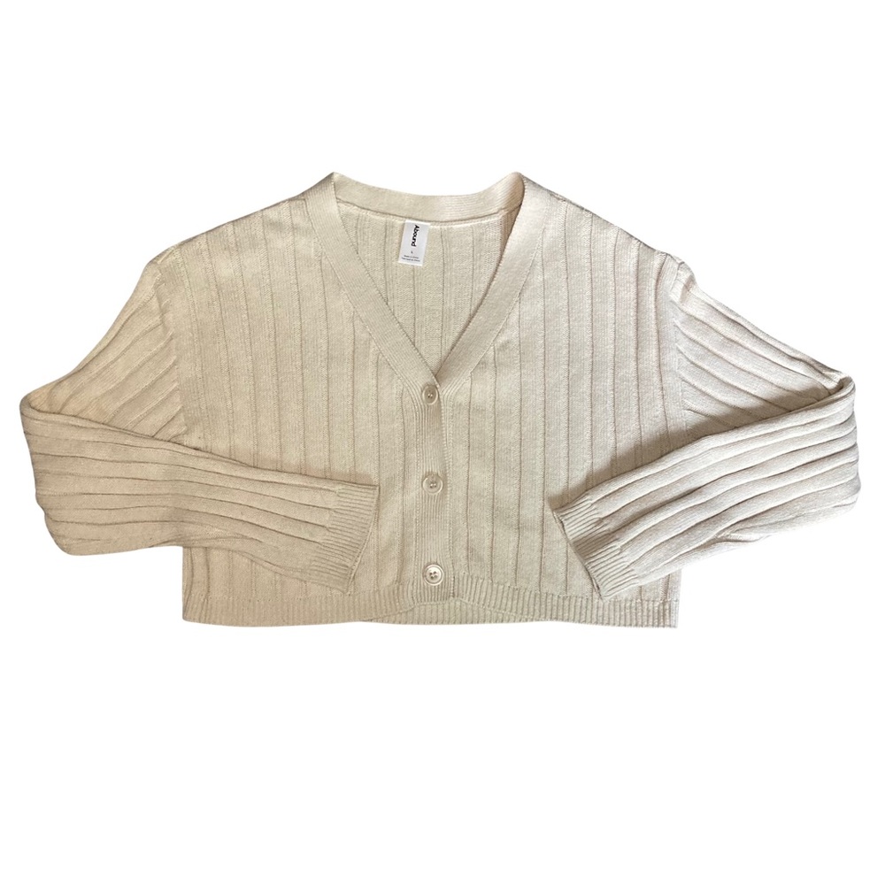 Abound Cream Rib Knit Cropped Button Up Long Sleeve Cardigan